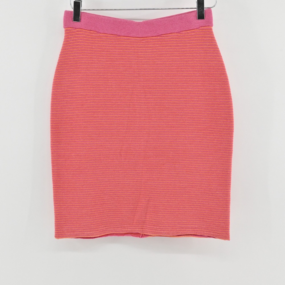 J McLaughlin Ottoman Stitch Knit Skirt‎ Womens Size S Raspberry Orange Striped